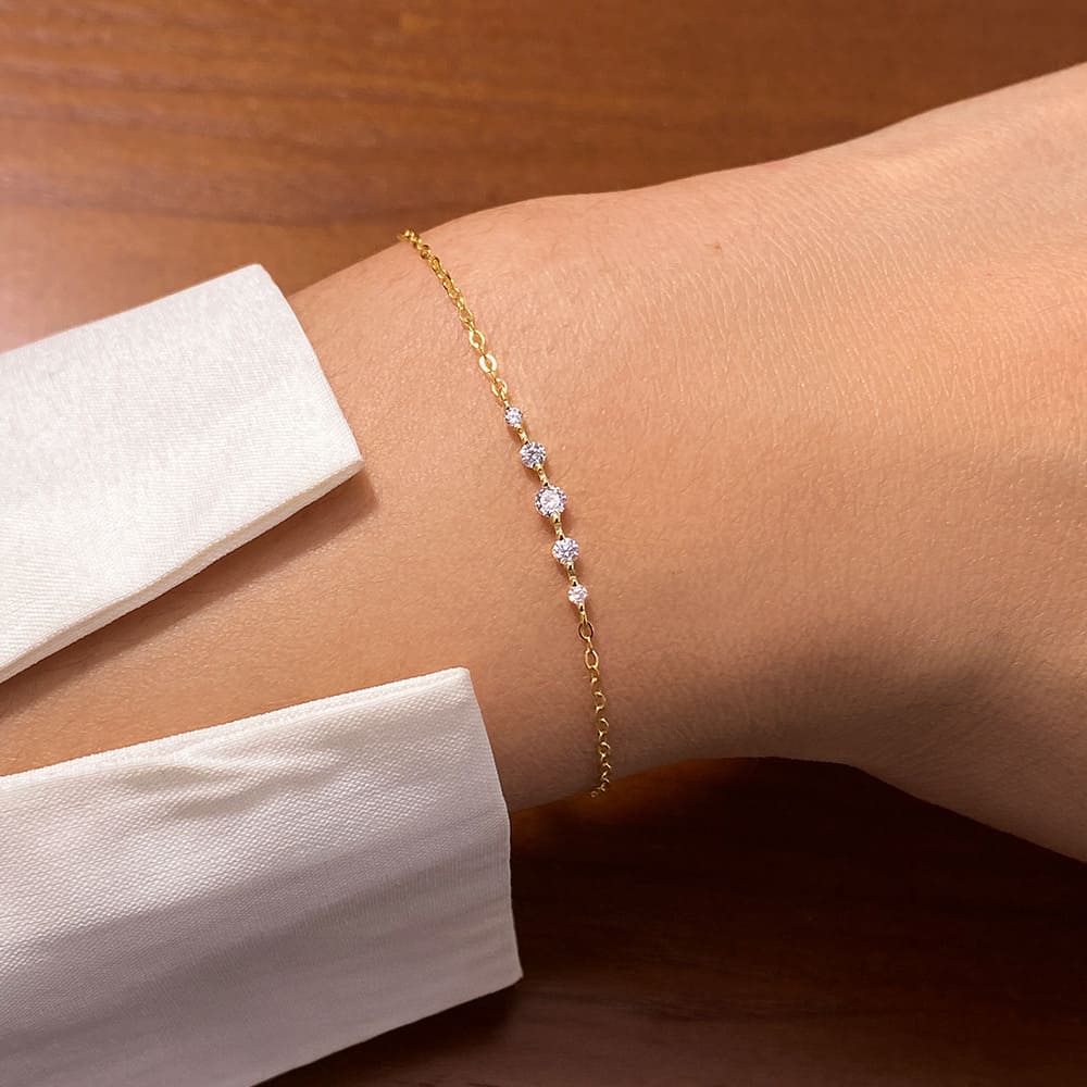 925 Sterling Silver Dainty Cubic Zirconia Chain Bracelet Set of 5